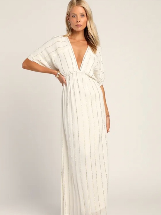 Lulus Dresses & Skirts - Lulus Goddess Vibes Ivory Gold Striped Dolman Sleeve Maxi Dress